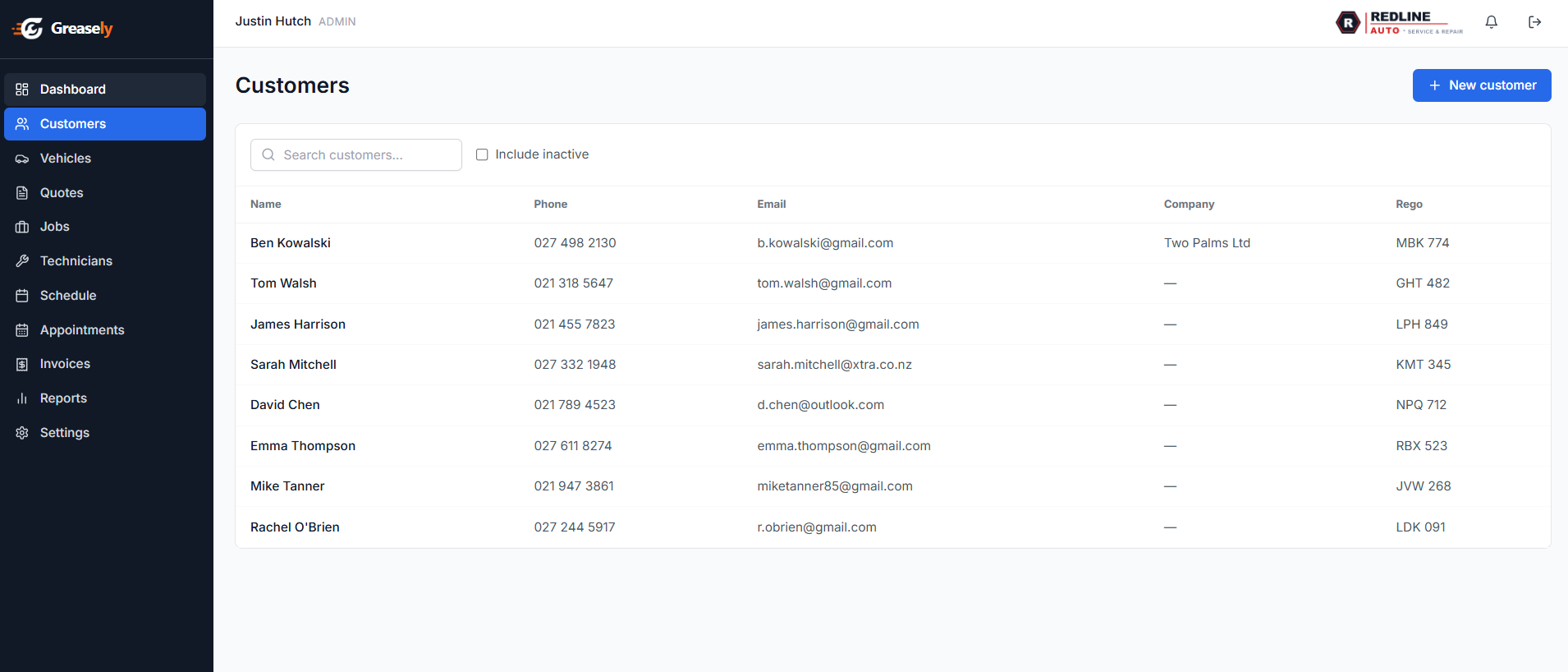 Greasely customer list — every customer, every car, always at your fingertips